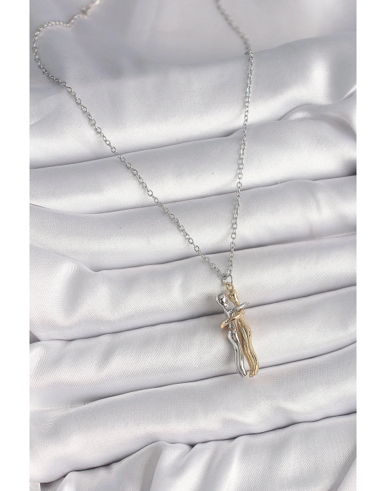 316L Çelik Gümüş Renk Zincir Sarılma Model Kadın Kolye