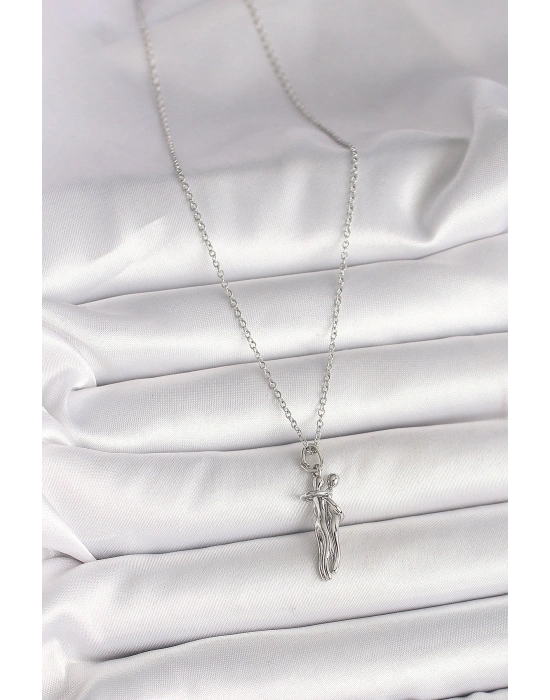 316L Çelik Gümüş Renk Zincir Sarılma Model Kadın Kolye