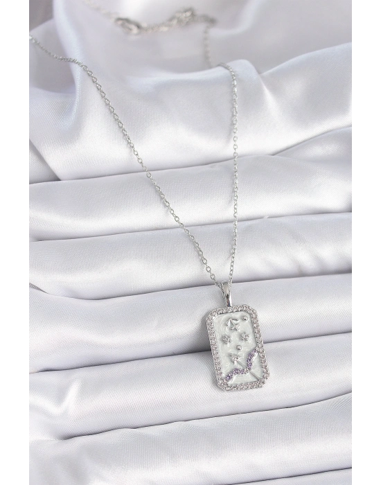 316L Çelik Gümüş Renk Zincir Yay Burcu Zirkon Taşlı Kadın Kolye