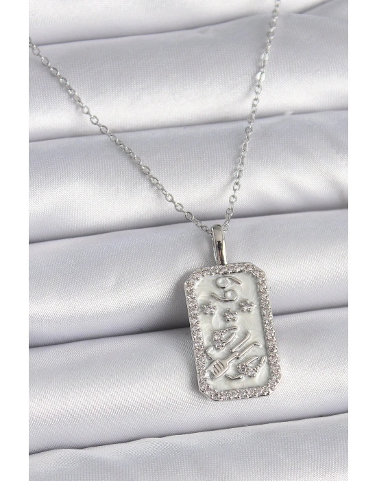 316L Çelik Gümüş Renk Zincir Yengeç Burcu Zirkon Taşlı Kadın Kolye