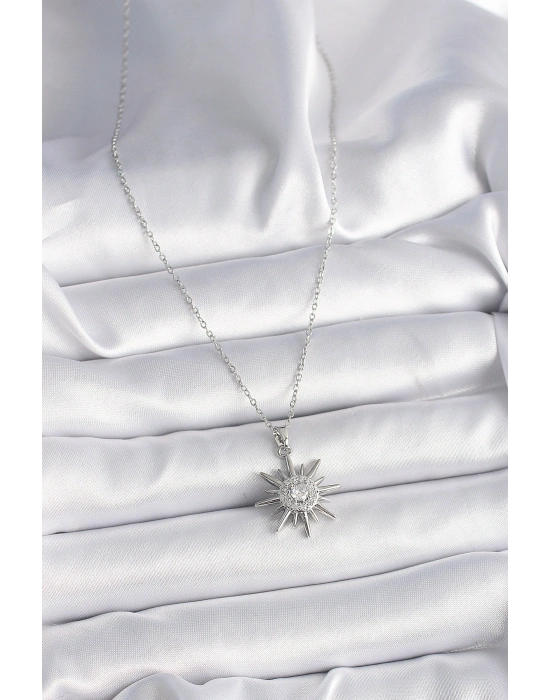 316L Çelik Gümüş Renk Zincir Zirkon Taşlı Güneş Model Kadın Yüzük