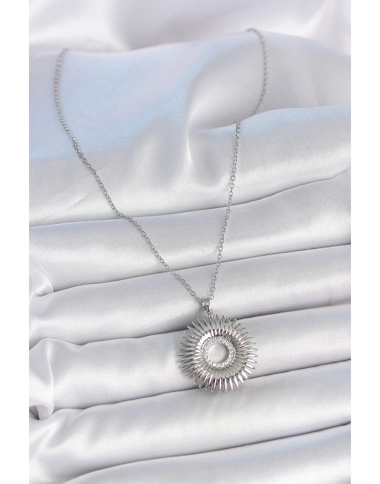 316L Çelik Gümüş Renk Zincir Zirkon Taşlı Nova Yıldız Model Kadın Kolye