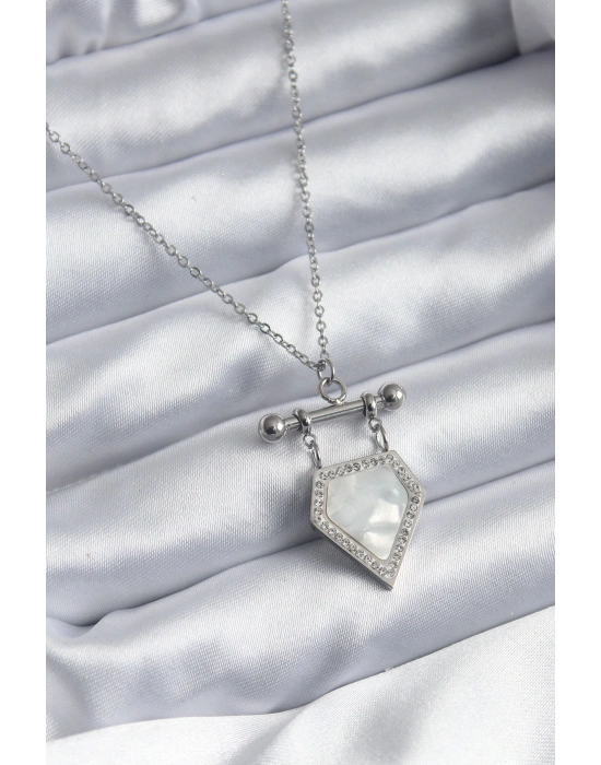 316L Çelik Gümüş Renk Zirkon Taş Detay Kadın Kolye