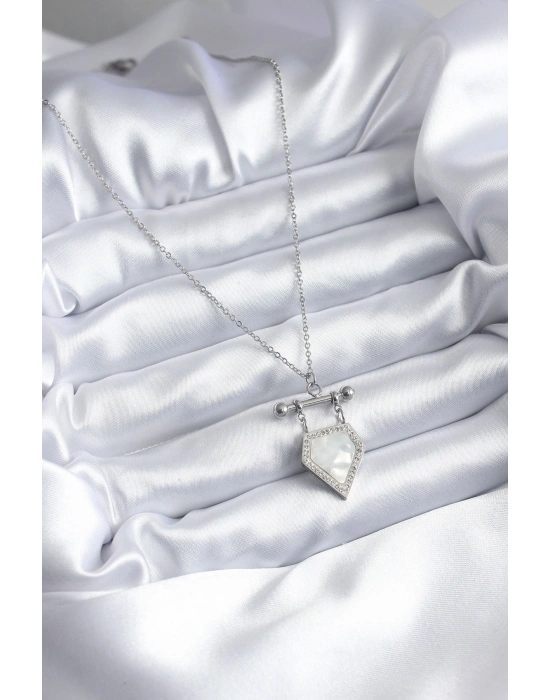 316L Çelik Gümüş Renk Zirkon Taş Detay Kadın Kolye