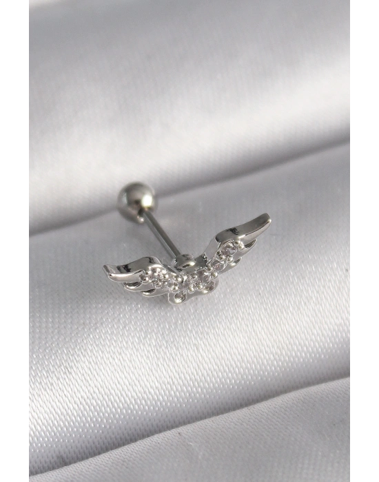 316L Çelik Gümüş Renk Zirkon Taş Detay Kanat Model Tragus Piercing