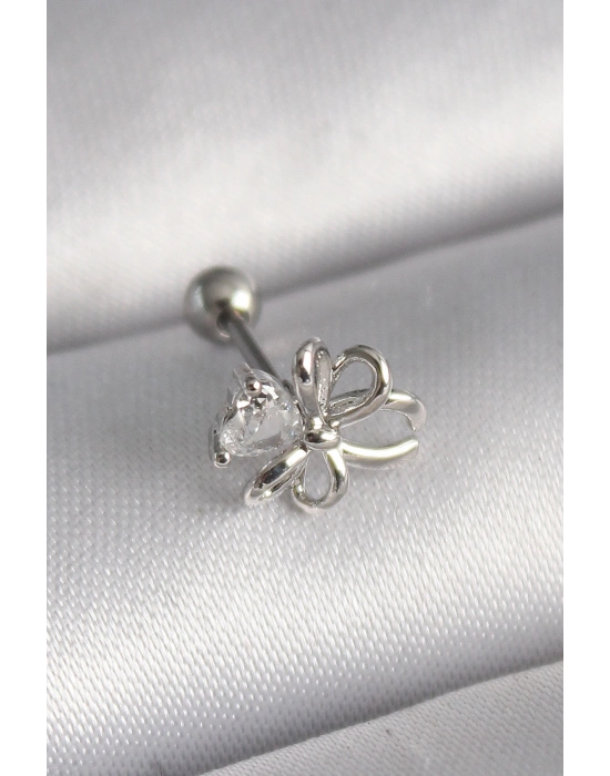 316L Çelik Gümüş Renk Zirkon Taş Detay Kurdele Model Tragus Piercing