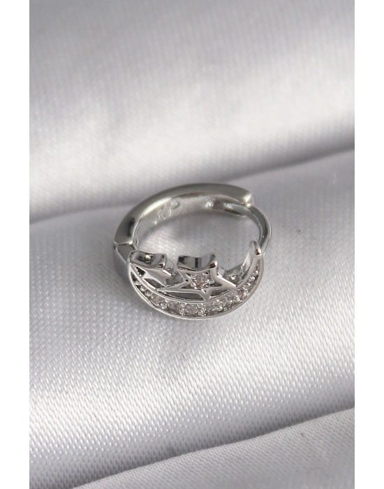 316L Çelik Gümüş Renk Zirkon Taşlı Ay Yıldız Model Tragus Piercing