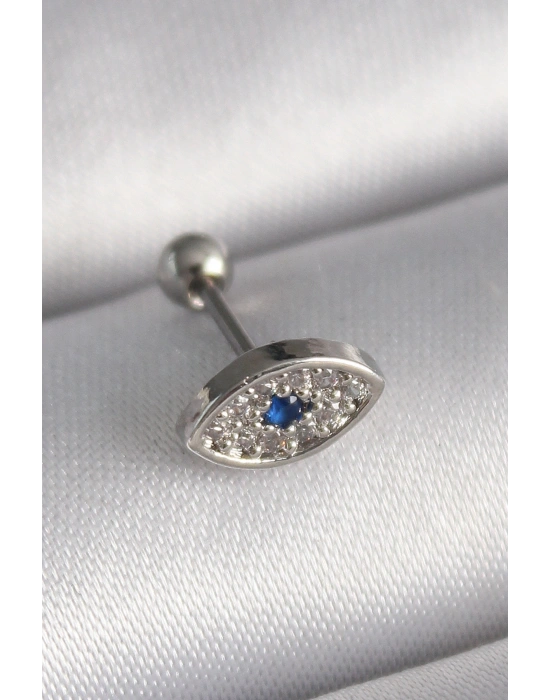 316L Çelik Gümüş Renk Zirkon Taşlı Göz Tragus Piercing