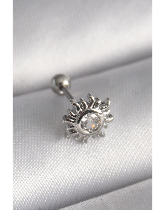 316L Çelik Gümüş Renk Zirkon Taşlı Güneş Tragus Piercing