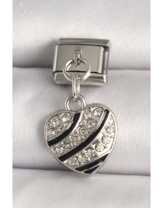 316L Çelik Gümüş Renk Zirkon Taşlı Kalp Model Nomination Charm
