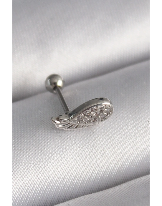 316L Çelik Gümüş Renk Zirkon Taşlı Kanat Tragus Piercing