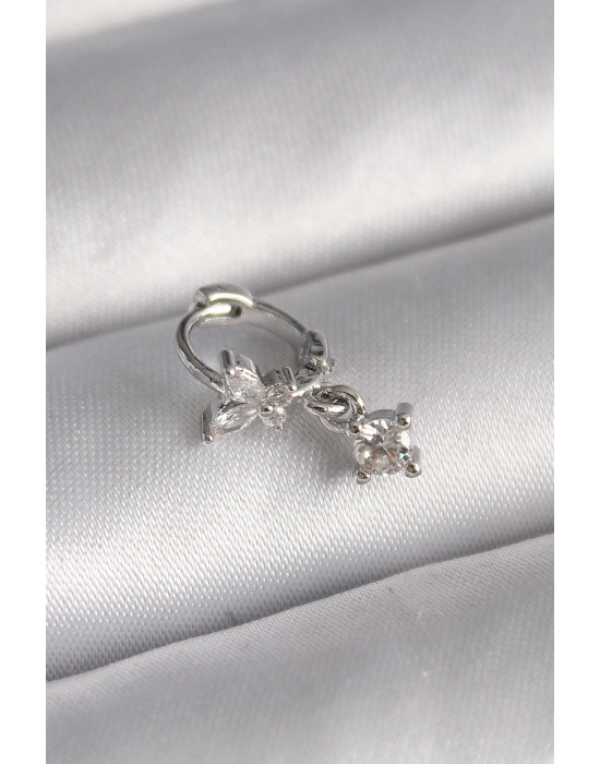 316L Çelik Gümüş Renk Zirkon Taşlı Kelebek Model Sallantı Detay Tragus Piercing