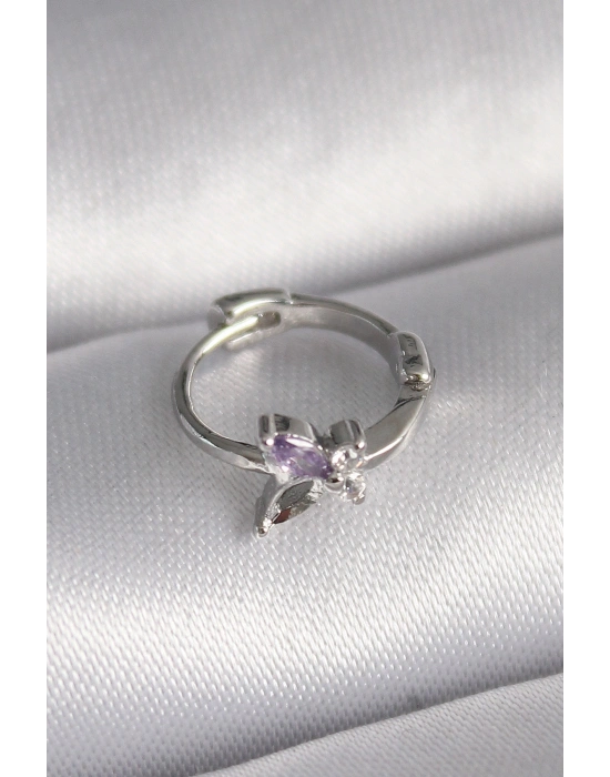 316L Çelik Gümüş Renk Zirkon Taşlı Kelebek Model Tragus Piercing