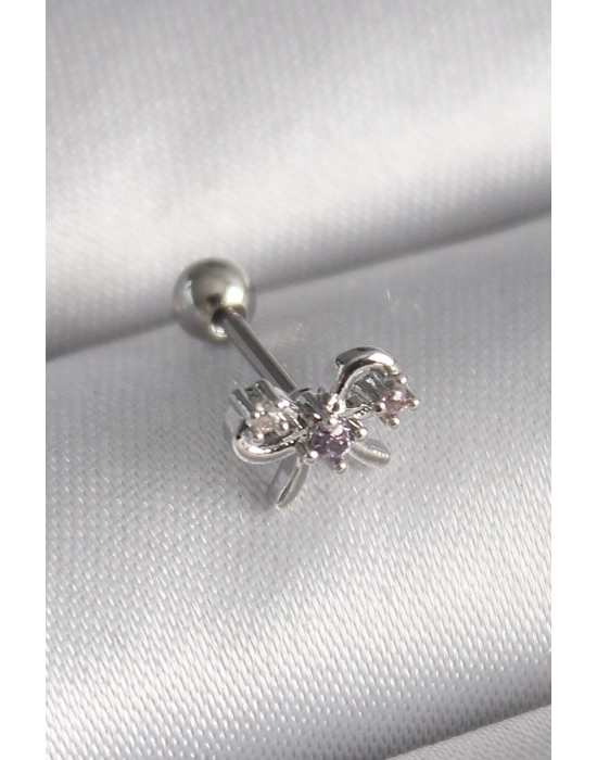 316L Çelik Gümüş Renk Zirkon Taşlı Kurdele Tragus Piercing