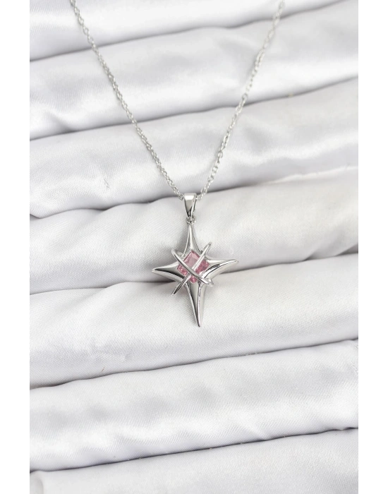 316L Çelik Gümüş Renk Zirkon Taşlı Kutup Yıldızı Model Kadın Kolye