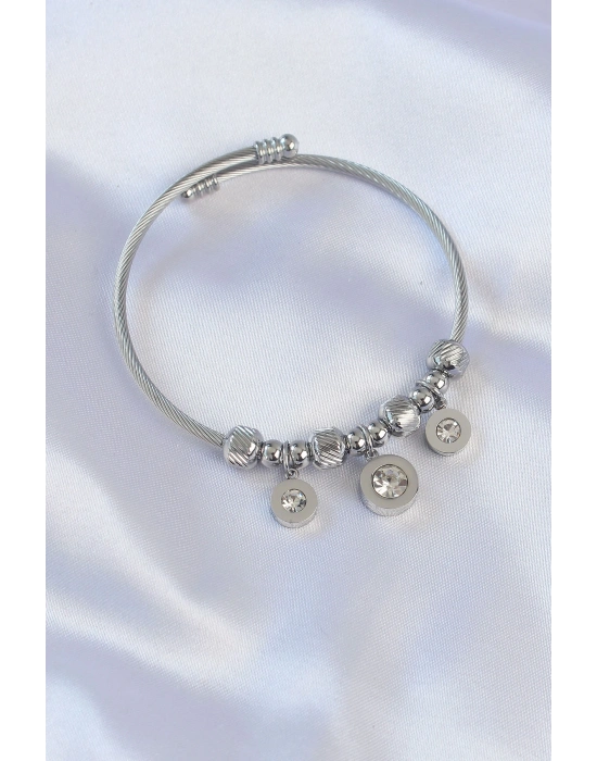 316L Çelik Gümüş Renk Zirkon Taşlı Model Charm Bileklik