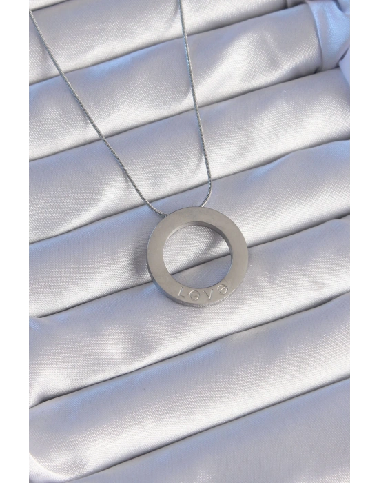 316L Çelik Gümüş Renk Zirkon Taşlı Model Kolye