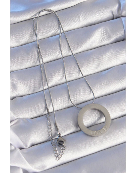 316L Çelik Gümüş Renk Zirkon Taşlı Model Kolye