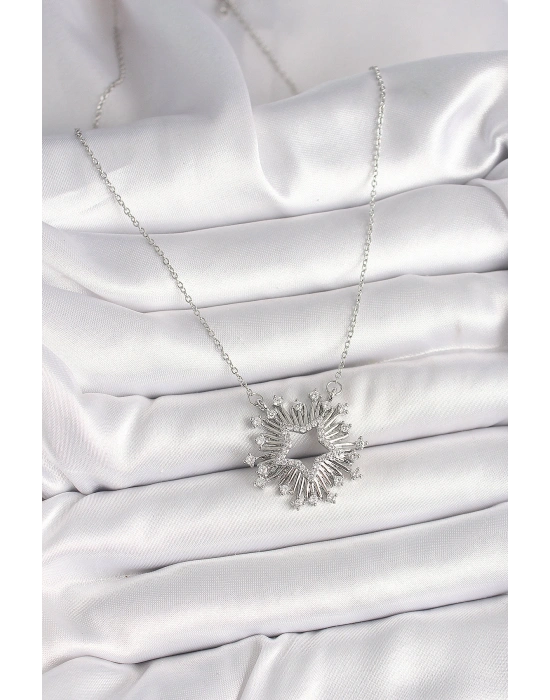 316L Çelik Gümüş Renk Zirkon Taşlı Yıldız Model Kadın Kolye