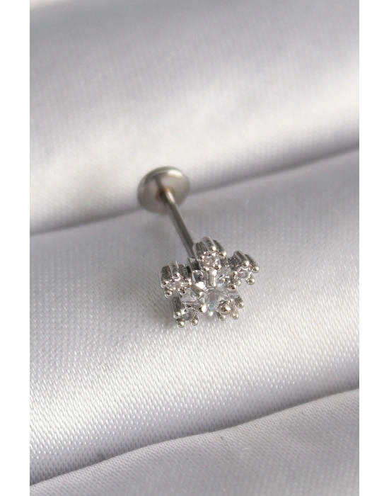 316L Çelik Gümüş Renk Zirkon Taşlı Yıldız Model Tragus Piercing
