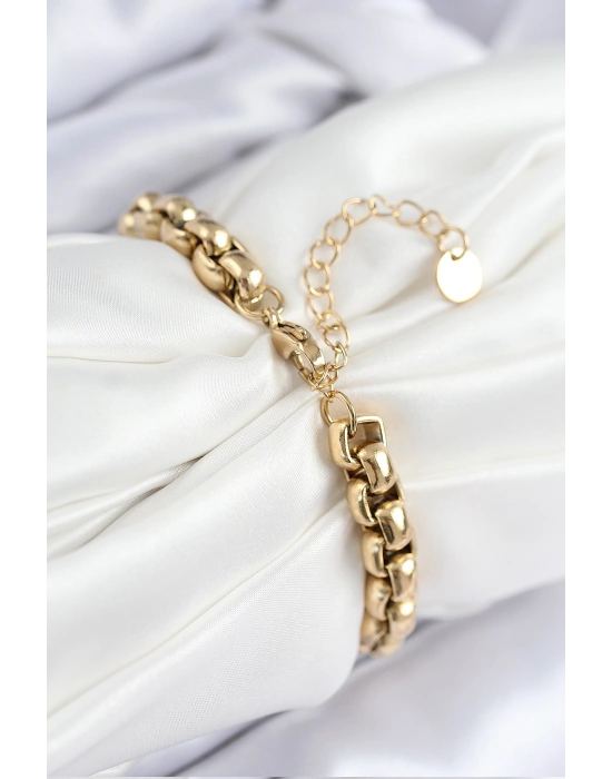 316L Çelik Halat Zincir Model Gold Renk Kadın Bileklik