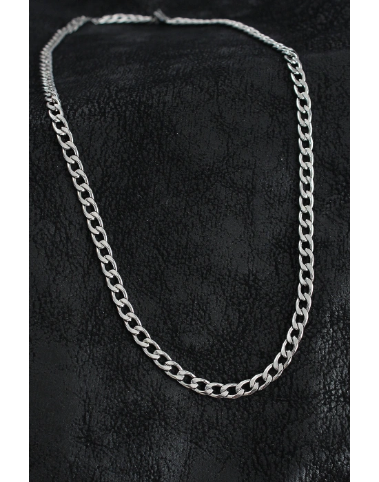 316L Çelik Kalın Klasik Zincir Model Gümüş Renk Erkek Kolye