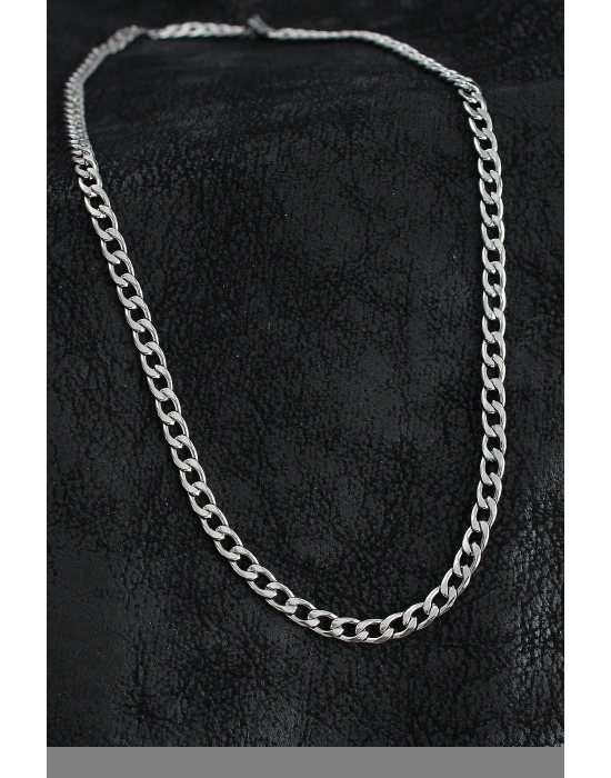 316L Çelik Kalın Klasik Zincir Model Gümüş Renk Erkek Kolye