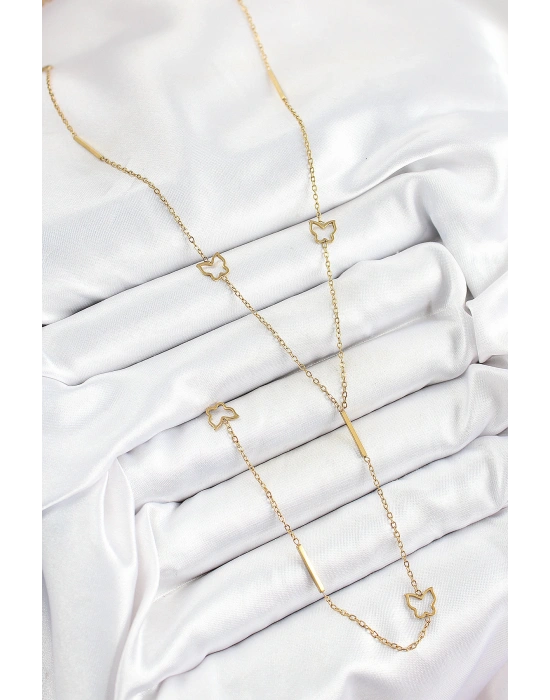 316L Çelik Kelebek Figürlü Y Model Gold Renk Kadın Kolye