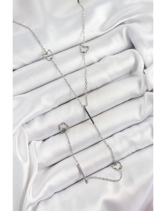 316L Çelik Kelebek Figürlü Y Model Gümüş Renk Kadın Kolye