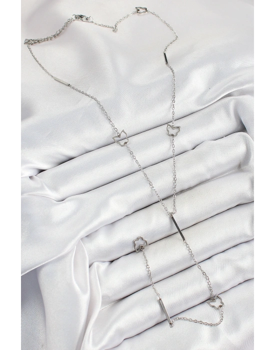 316L Çelik Kelebek Figürlü Y Model Gümüş Renk Kadın Kolye