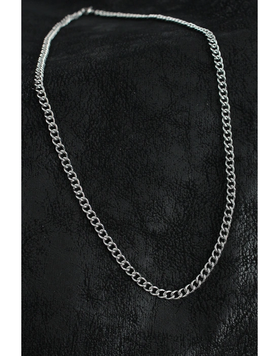 316L Çelik Klasik Oval Zincir Model Gümüş Renk Erkek Kolye