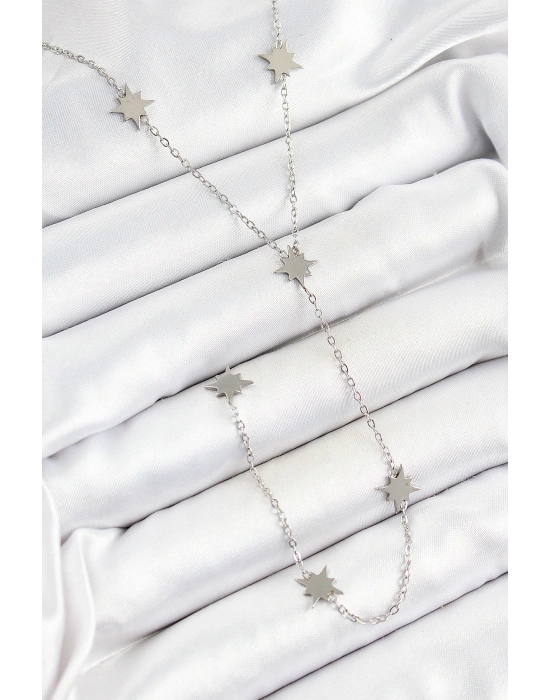 316L Çelik Kutup Yıldızı Figürlü Y Model Gümüş Renk Kadın Kolye