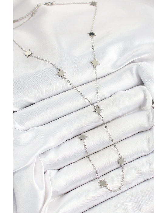 316L Çelik Kutup Yıldızı Figürlü Y Model Gümüş Renk Kadın Kolye