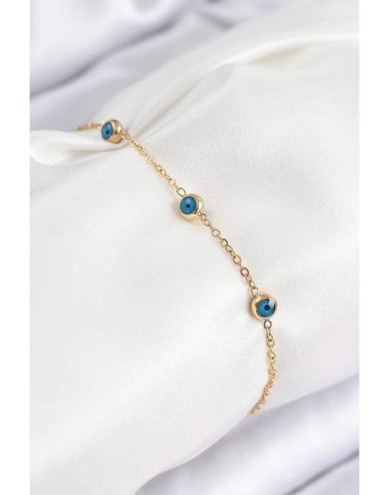 316L Çelik Nazar Boncuğu Model Gold Renk Kadın Bileklik