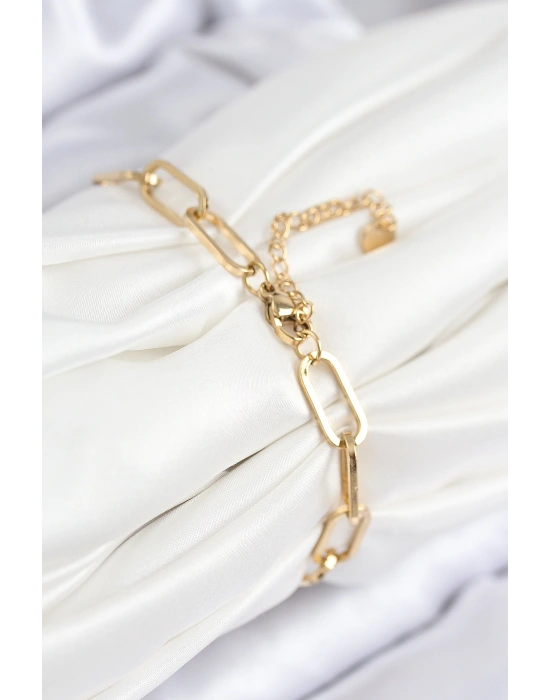 316L Çelik Nazar Boncuğu Ve Zirkon Taşlı Kalp Model Gold Renk Kadın Bileklik