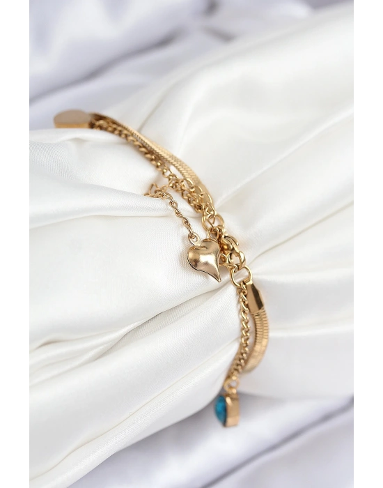 316L Çelik Nazar Boncuk Detaylı Mavi Zirkon Taşlı Model İtalyan Zincir Gold Renk Kadın Bileklik