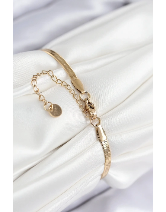 316L Çelik Nazar Boncuk Detaylı Yonca Model İtalyan Zincir Gold Renk Kadın Bileklik