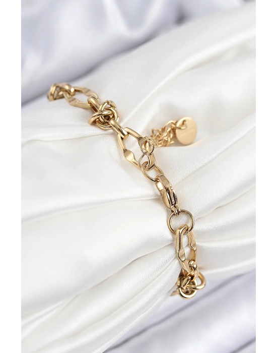 316L Çelik Parçalı Zincir Model Gold Renk Kadın Bileklik