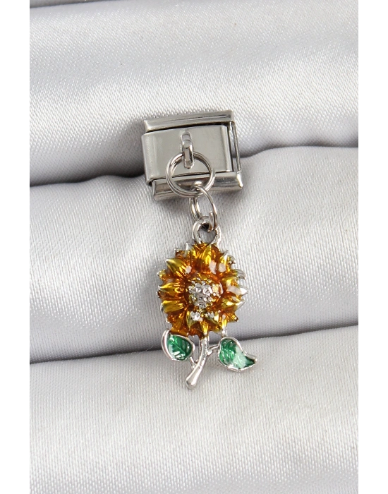 316L Çelik Sallantılı Ayçiçeği Model Gümüş Renk Nomination Charm