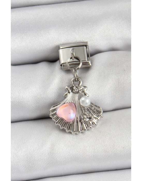 316L Çelik Sallantılı İnci Detaylı İstiridye Model Gümüş Renk Nomination Charm