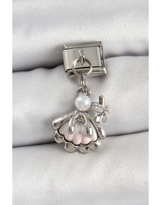 316L Çelik Sallantılı İnci Detaylı İstiridye Model Gümüş Renk Nomination Charm