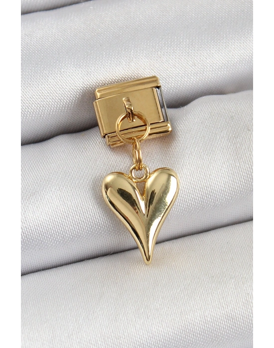316L Çelik Sallantılı Kalp Model Gold Renk Nomination Charm