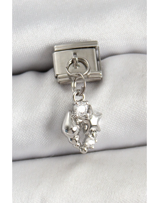 316L Çelik Sallantılı Zirkon Taşlı Deniz Kabuğu Ve Yıldız Model Gümüş Renk Nomination Charm