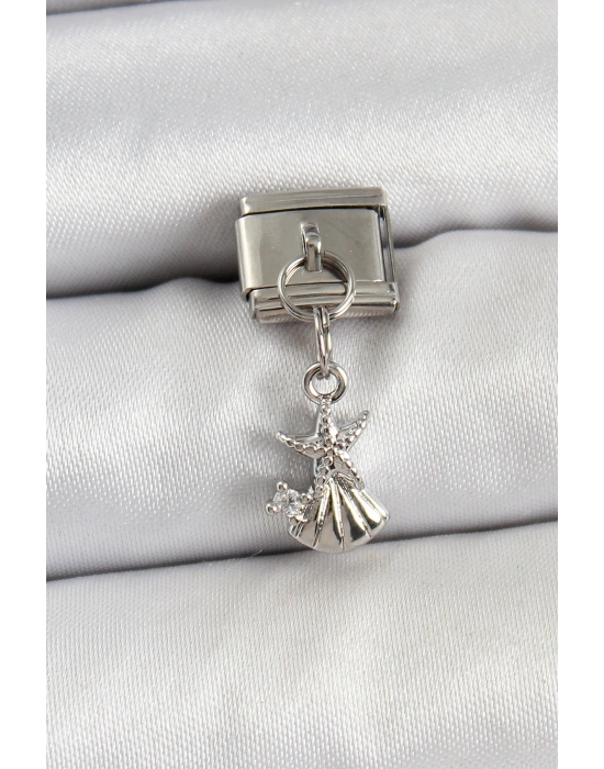 316L Çelik Sallantılı Zirkon Taşlı Deniz Yıldızı Ve İstiridye Model Gümüş Renk Nomination Charm