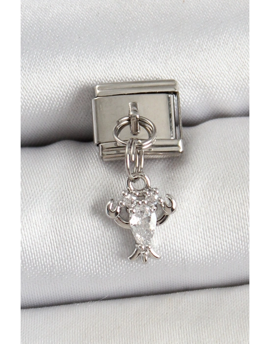 316L Çelik Sallantılı Zirkon Taşlı Yengeç Model Gümüş Renk Nomination Charm