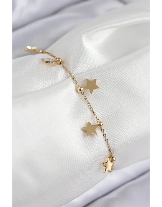 316L Çelik Sıralı Yıldız Model Gold Renk Kadın Bileklik