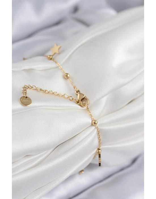 316L Çelik Sıralı Yonca Model Gold Renk Kadın Bileklik