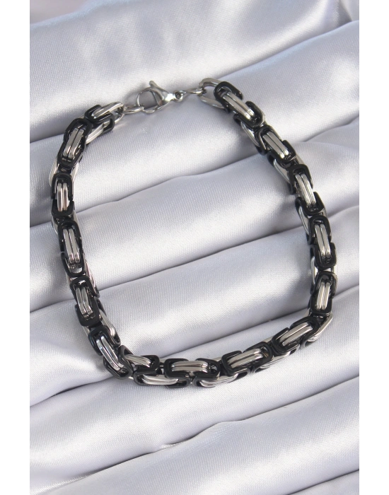 316L Çelik Siyah Gümüş Renk Kral Zincir Model Erkek Bileklik