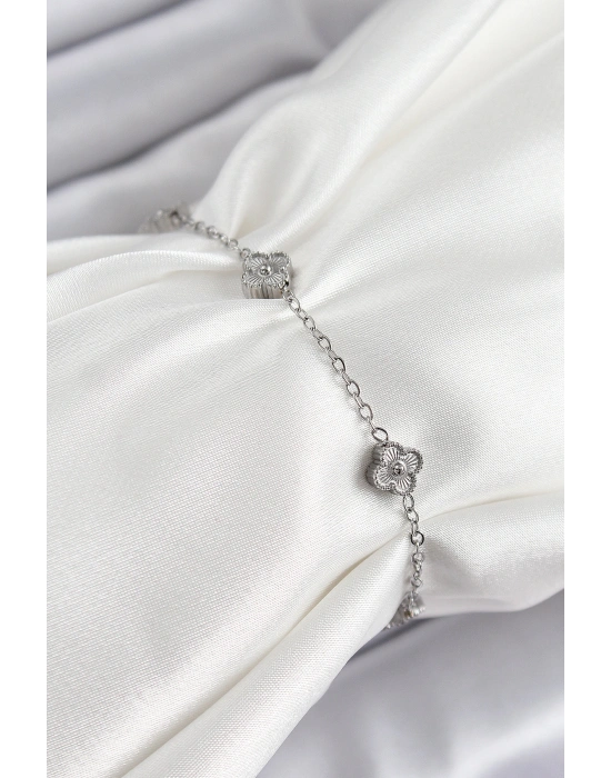 316L Çelik Yonca Model Gümüş Renk Kadın Bileklik