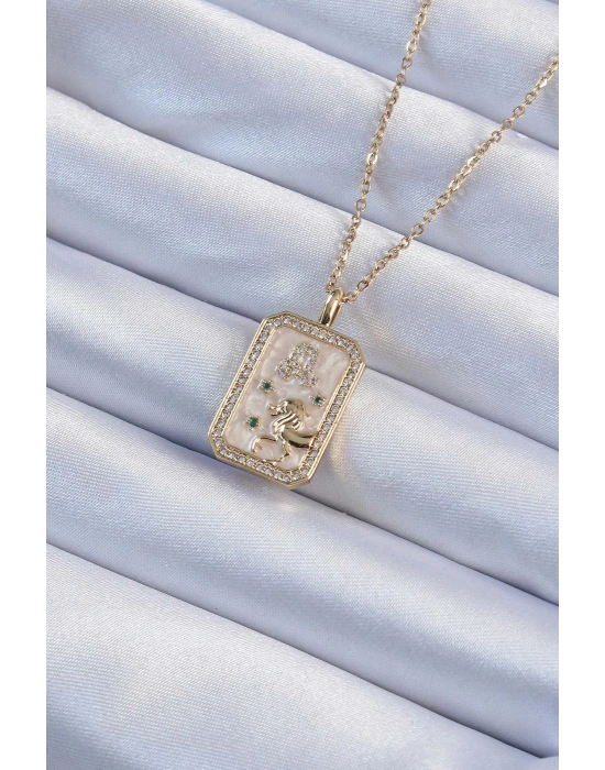 316L Çelik Zincir Altın Renk Zirkon Taşlı Aslan Figürlü Tarot Kolye